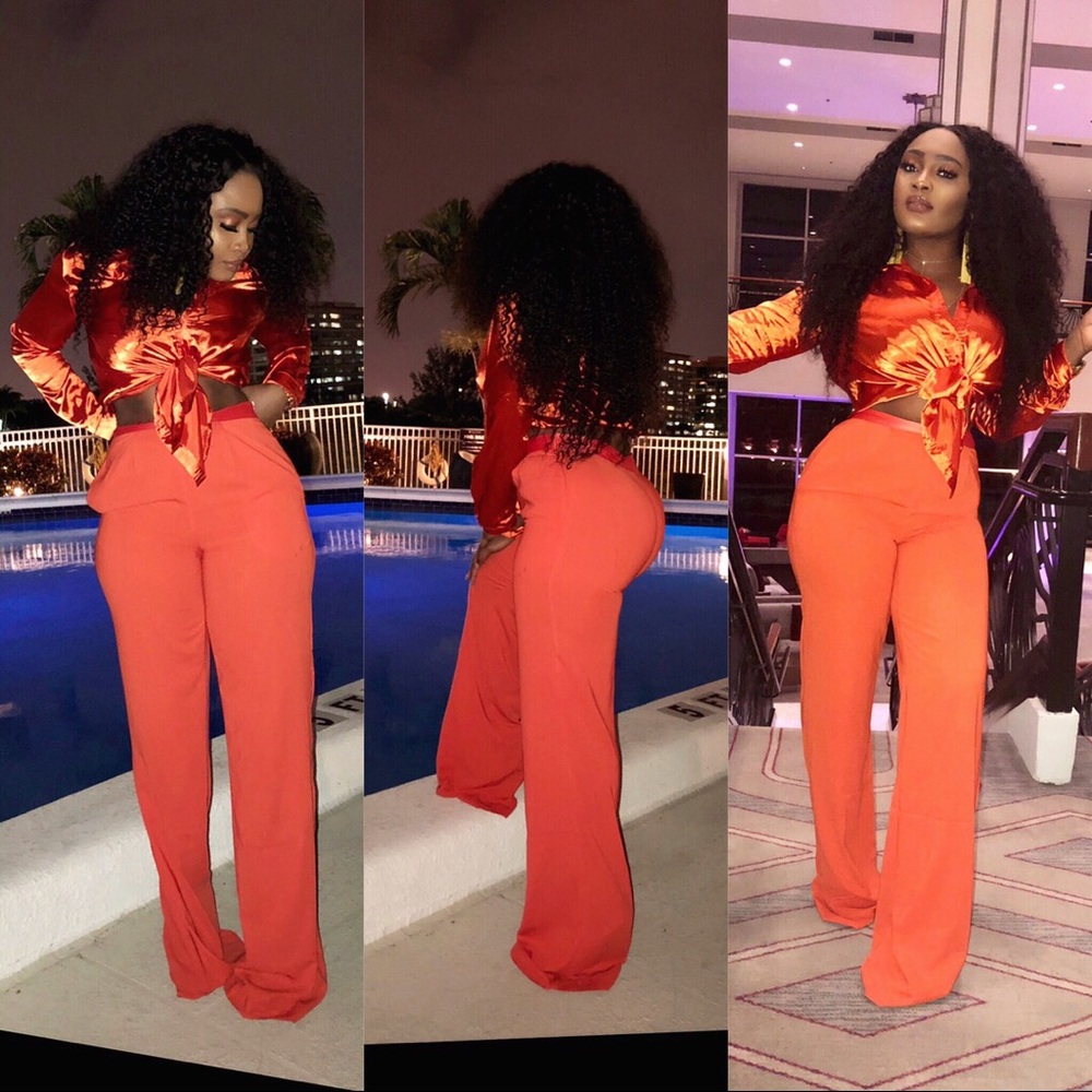 Orange Wide leg Pants with orange silk top
